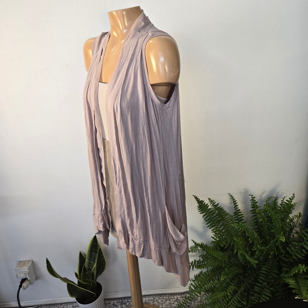 LOGO Lori Goldstein Open Front Waterfall Womens Small Mauve Asymmetrical Hem